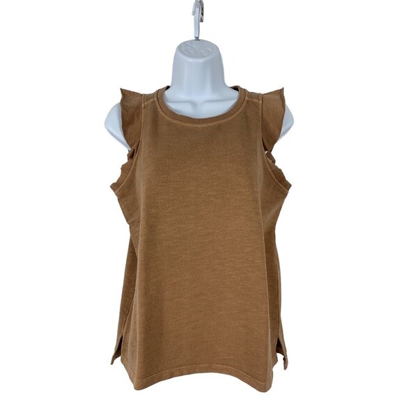 Sonoma Tops - Sonoma Womens Sleeveless Ruffle Tank Top Brown Cotton Blend Size P/S